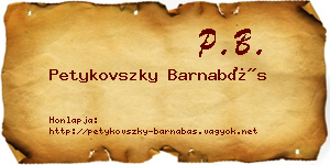 Petykovszky Barnabás névjegykártya
